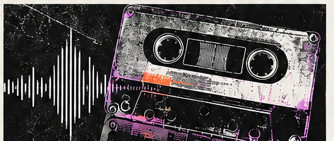 Weathered cassette tape and waveform artwork